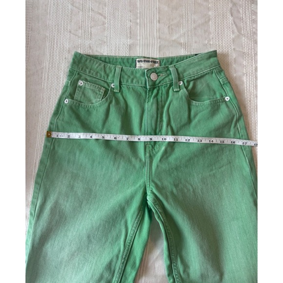 We The Free People High-Rise Straight Leg Jeans Size 26 Green 5 Pocket EUC - Picture 16 of 16
